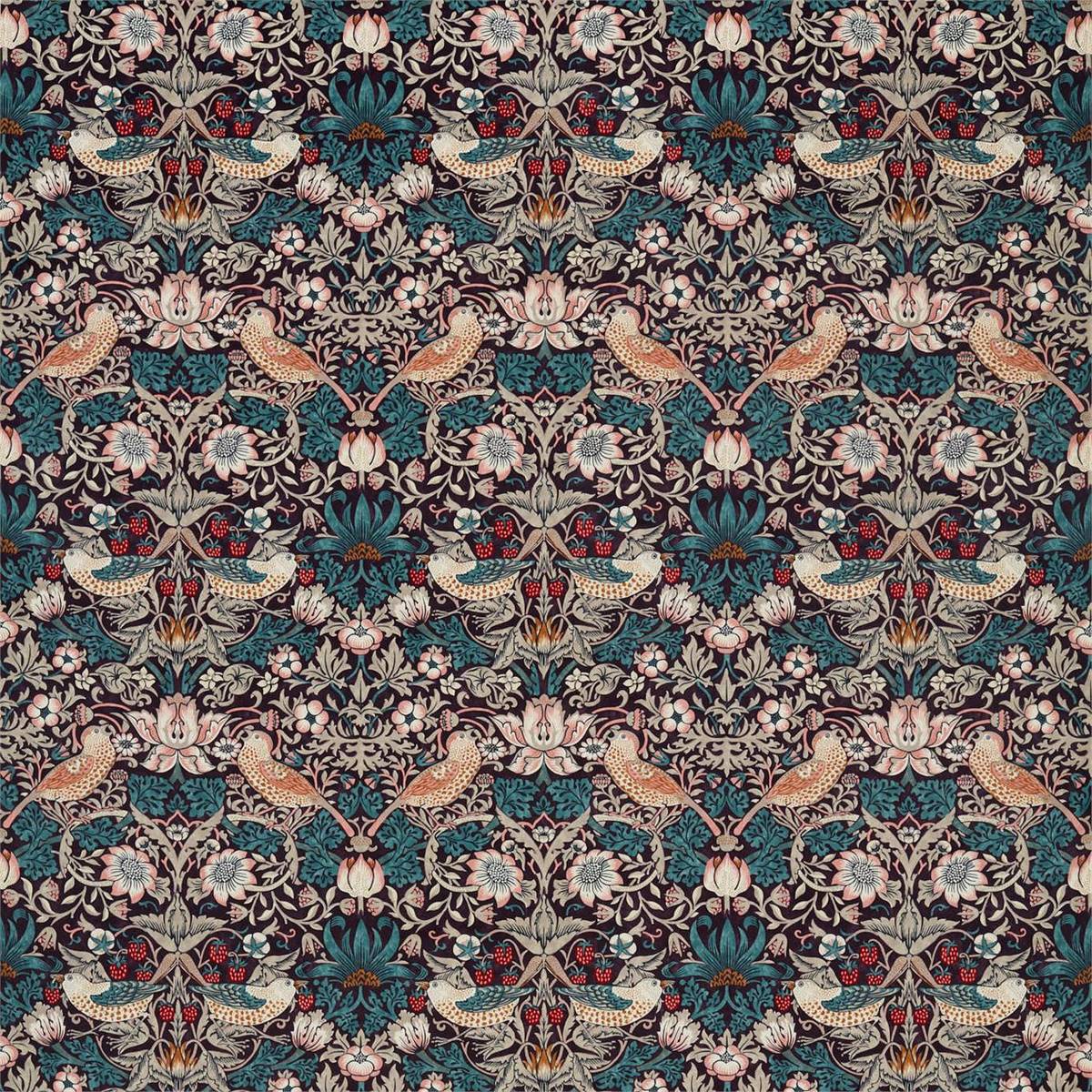 Strawberry Thief Velvet Mulberry/Slate Fabric by William Morris & Co.