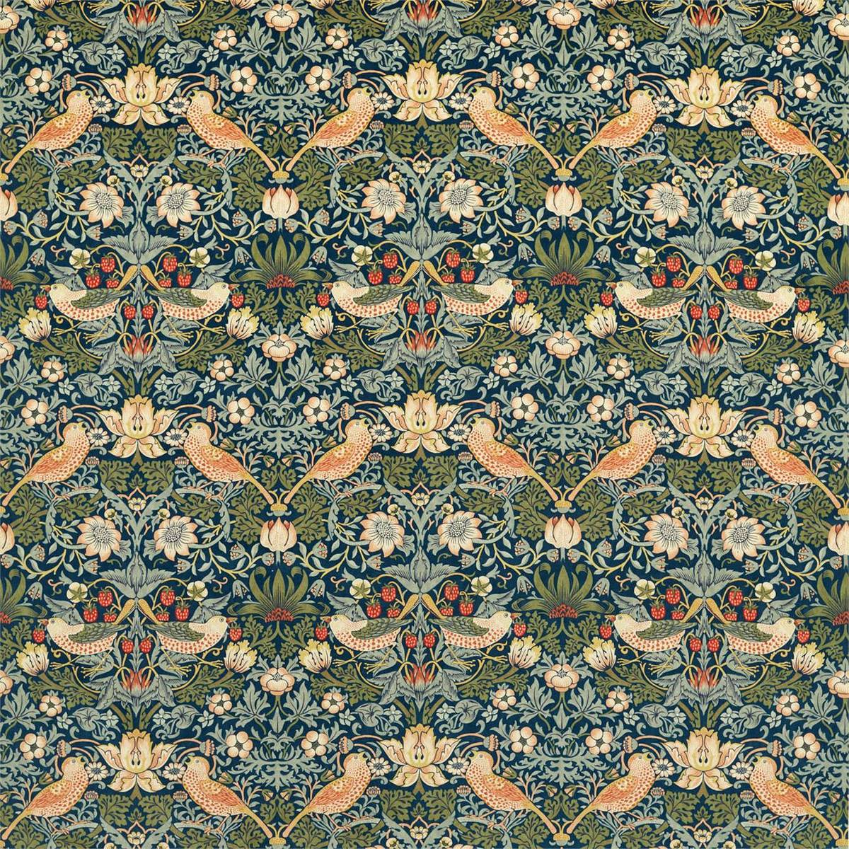 Strawberry Thief Velvet Indigo/Thyme Fabric by William Morris & Co.