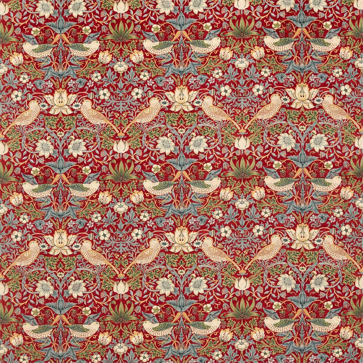 Strawberry Thief Velvet Crimson/Slate Fabric by William Morris & Co.