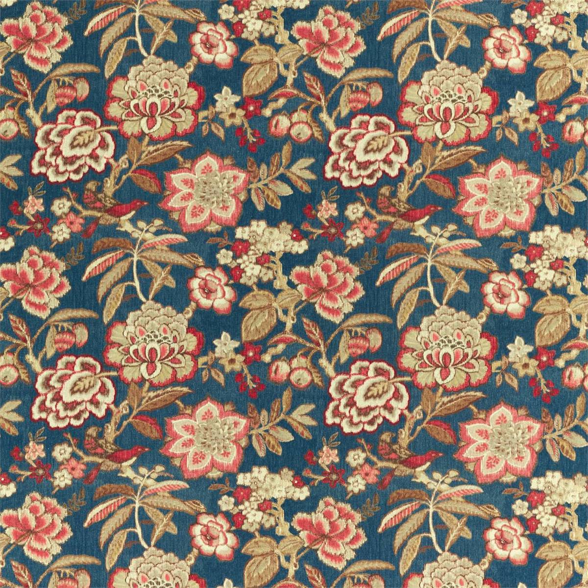 Indra Flower Indigo/Cherry Fabric by Sanderson
