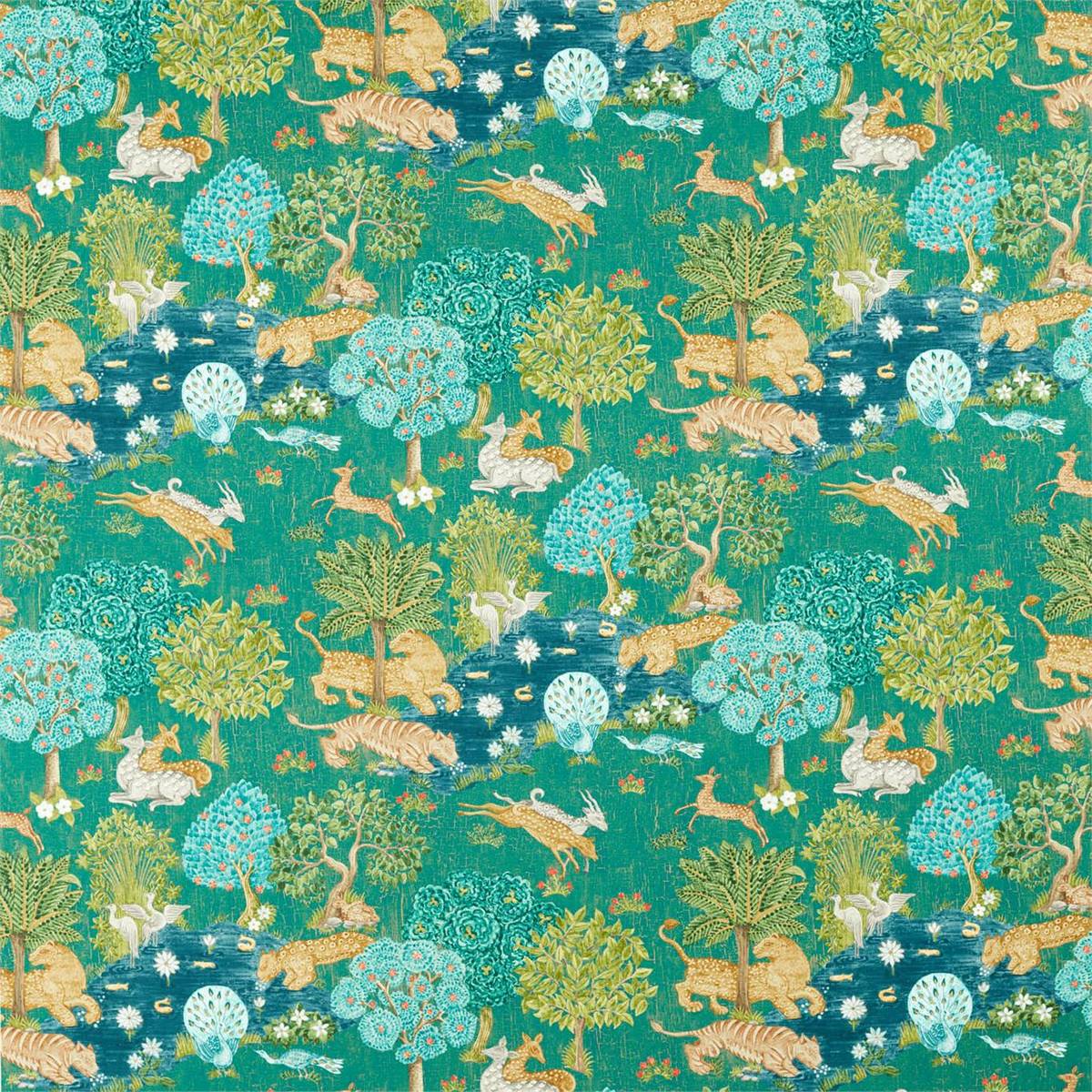 Pamir Garden Teal Fabric by Sanderson