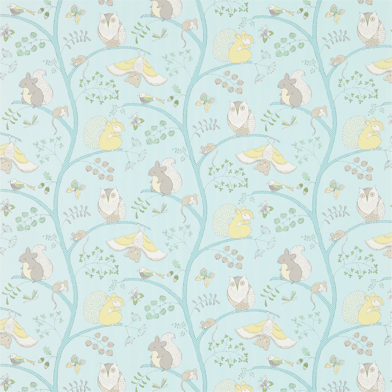 Going Batty Sky Blue/Buttercup Fabric by Sanderson