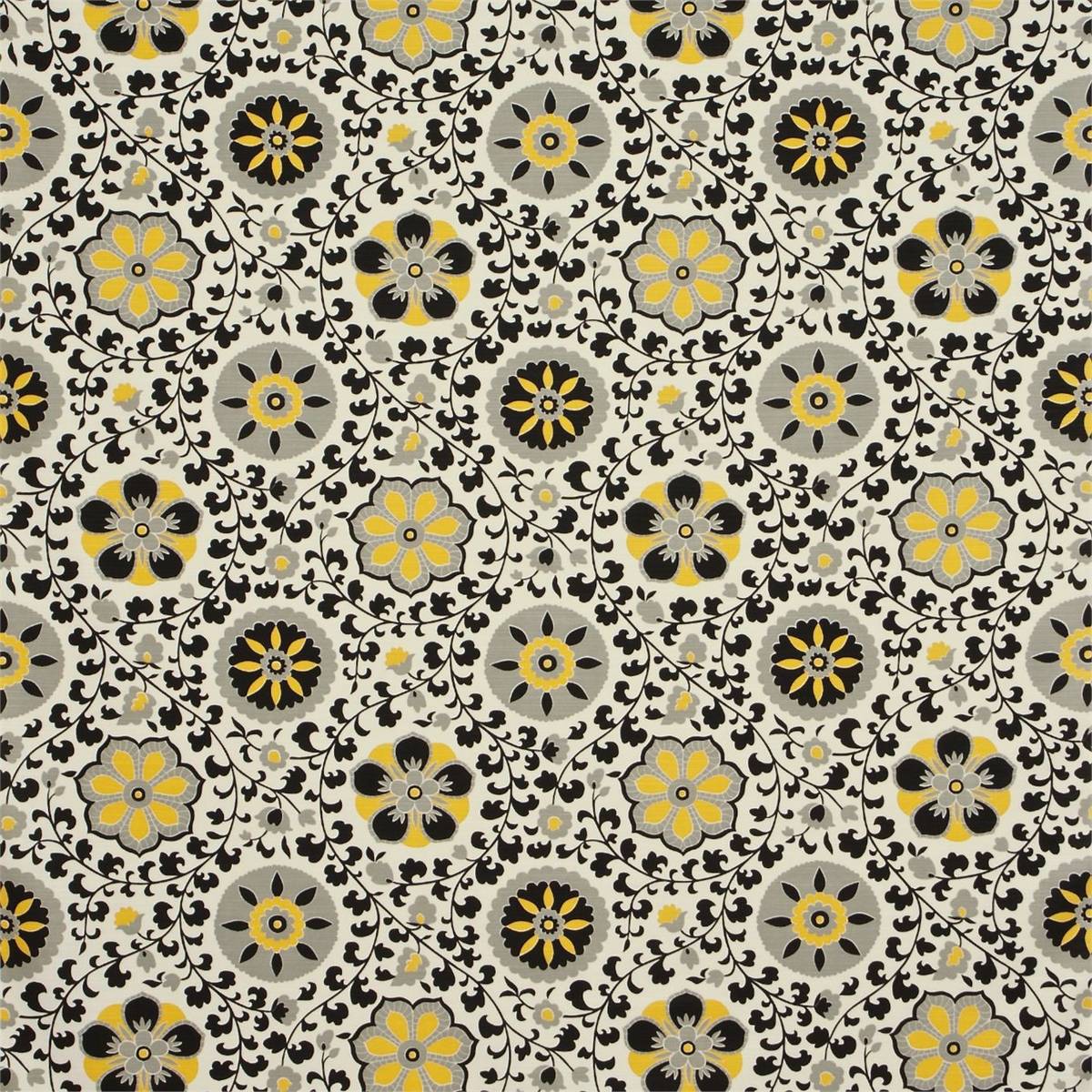 Zahra Black/Yellow Fabric by Sanderson