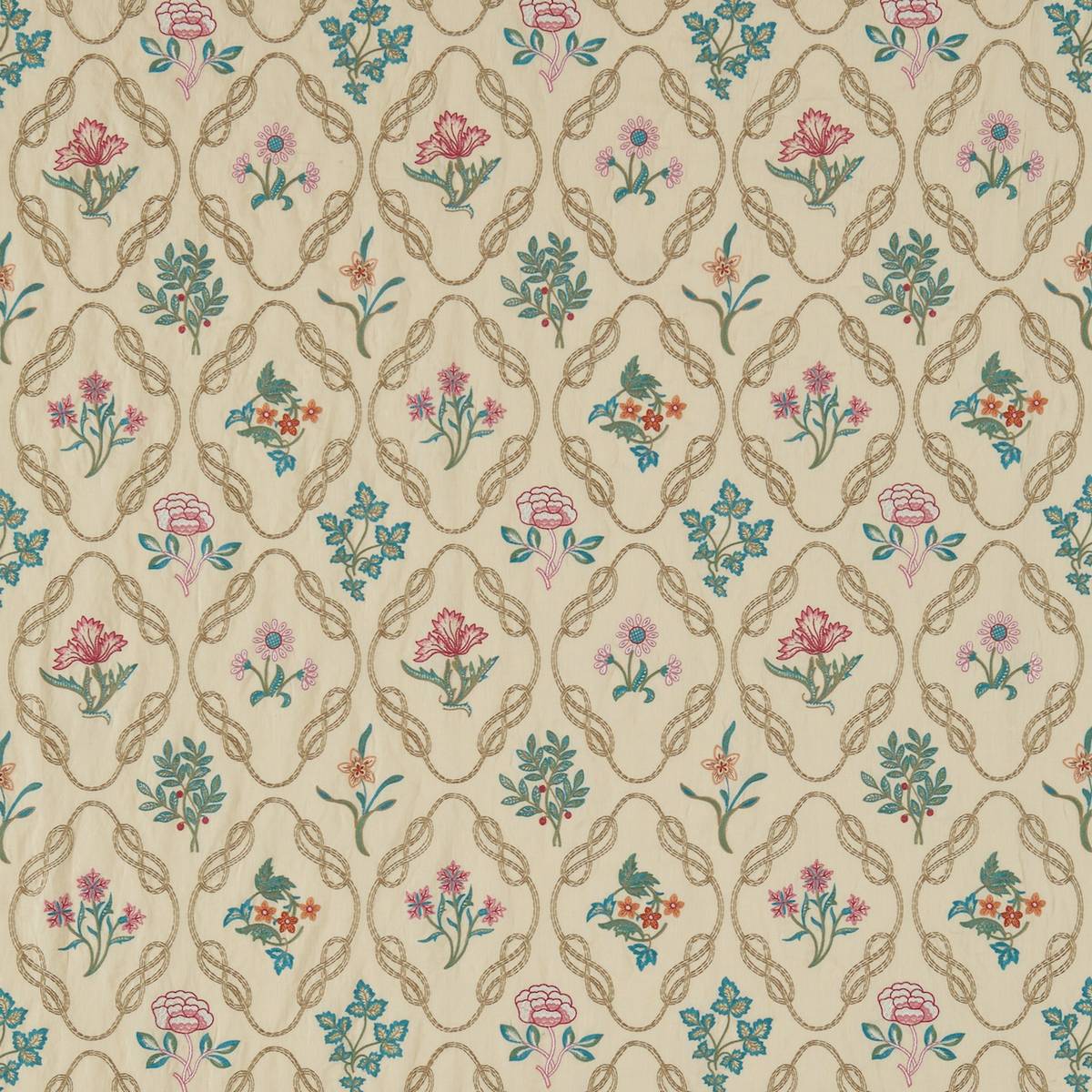 Kelmscott Trellis Sand/Kingfisher Fabric by William Morris & Co.