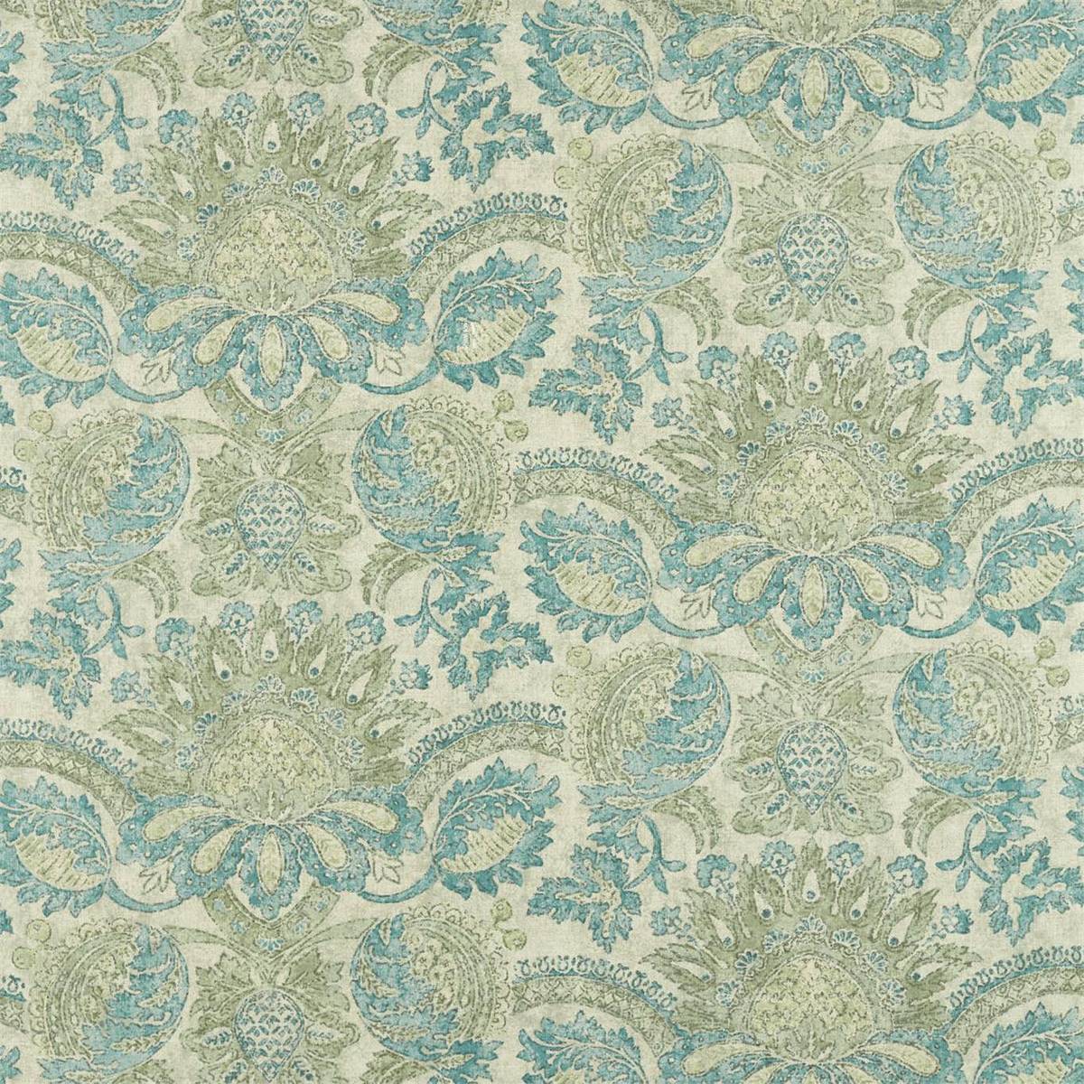 Pomegranate Print Dufour/Green Stone Fabric by Zoffany