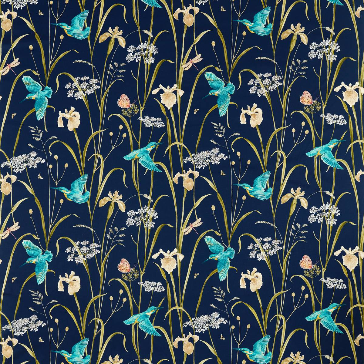 Kingfisher & Iris Navy/Teal Fabric by Sanderson