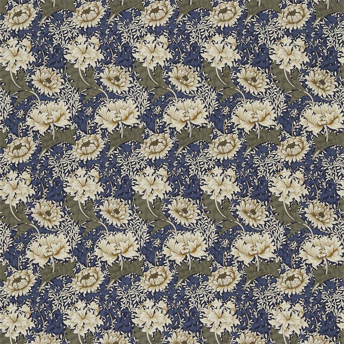 Chrysanthemum Indigo/Cream Fabric by William Morris & Co.