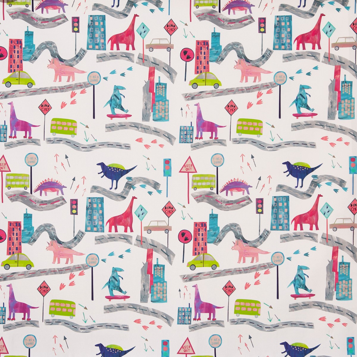 Dino City Rainbow Fabric by Prestigious Textiles