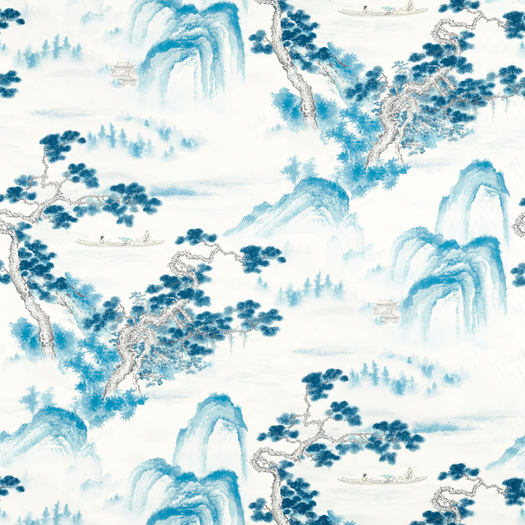Floating Mountains Indigo Fabric by Zoffany