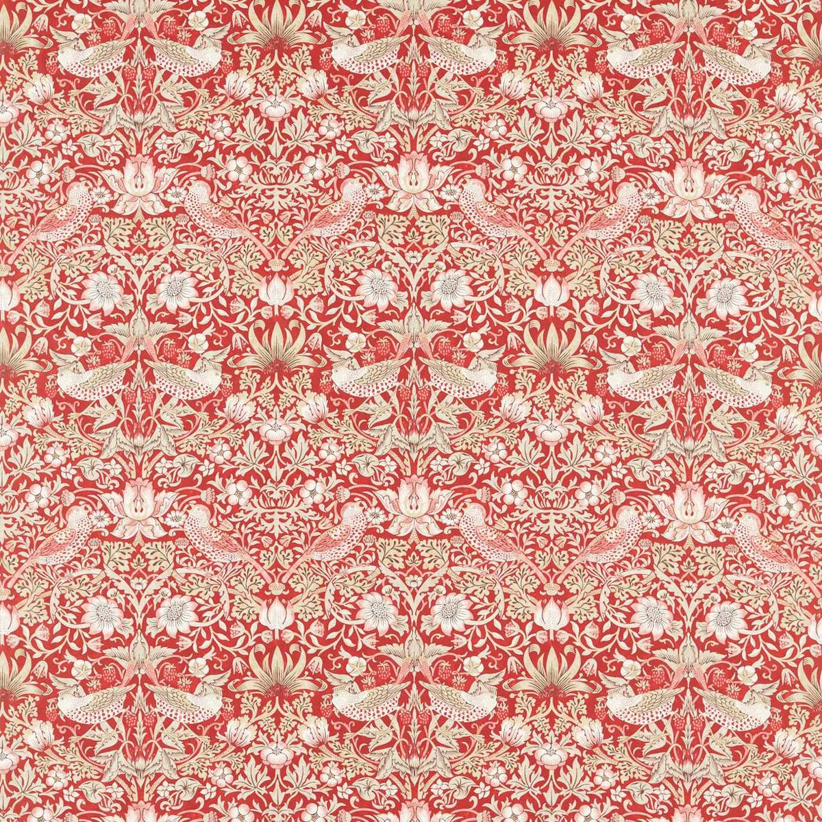 Strawberry Thief Indian Red Fabric by William Morris & Co.