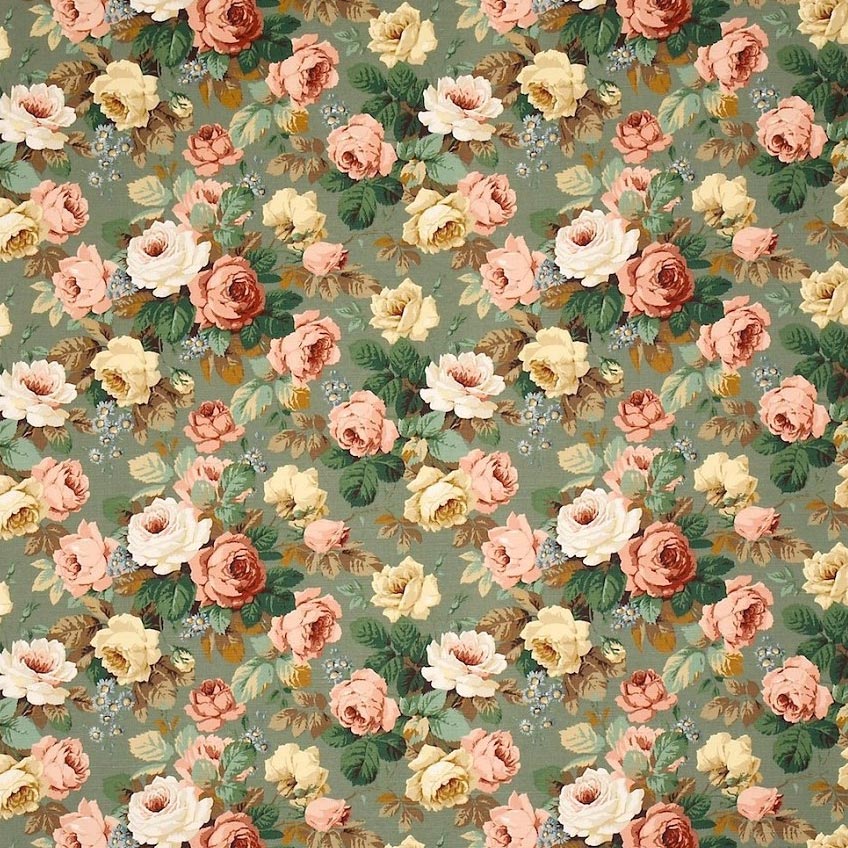 Chelsea Green/Coral Fabric by Sanderson