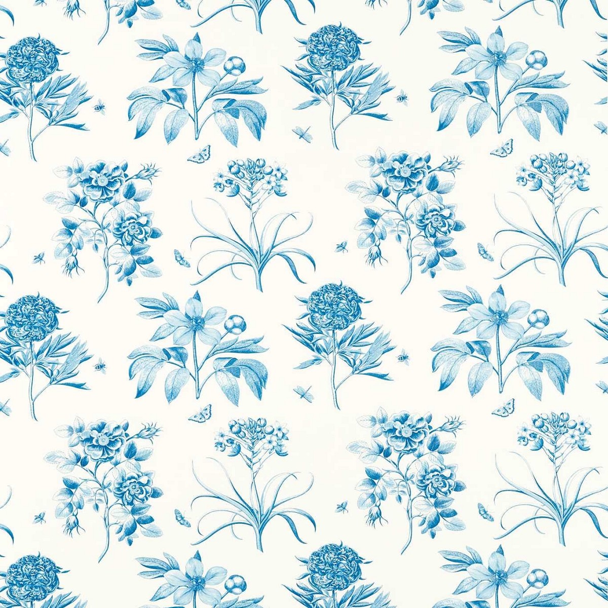 Etchings & Roses China/ Blue Fabric by Sanderson