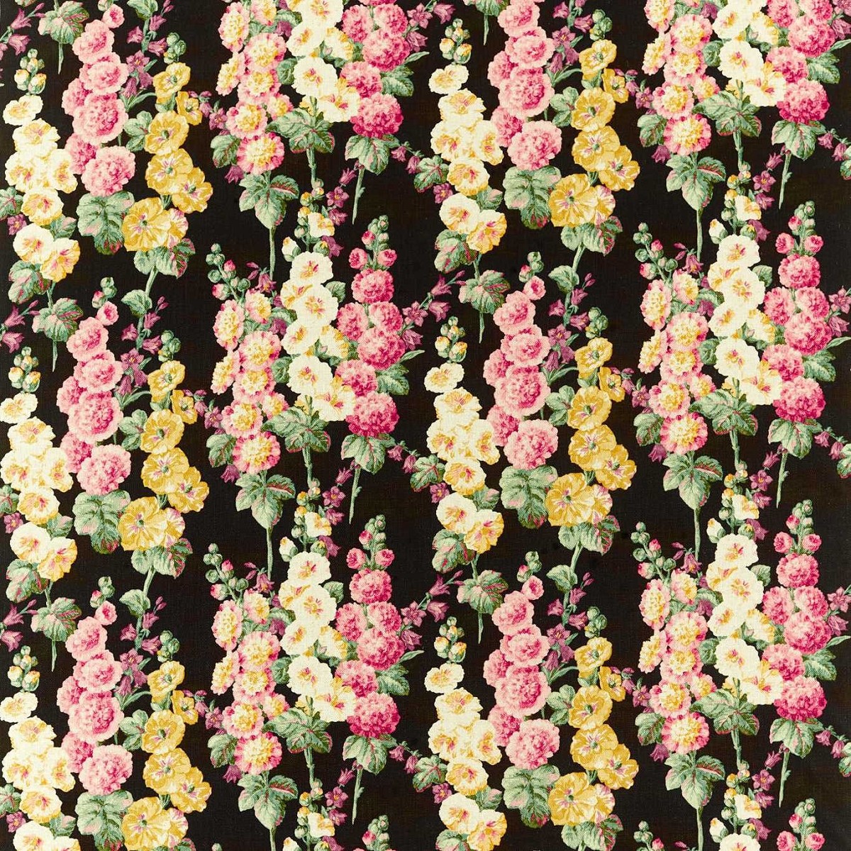 Hollyhocks Ebony/ Cerise Fabric by Sanderson