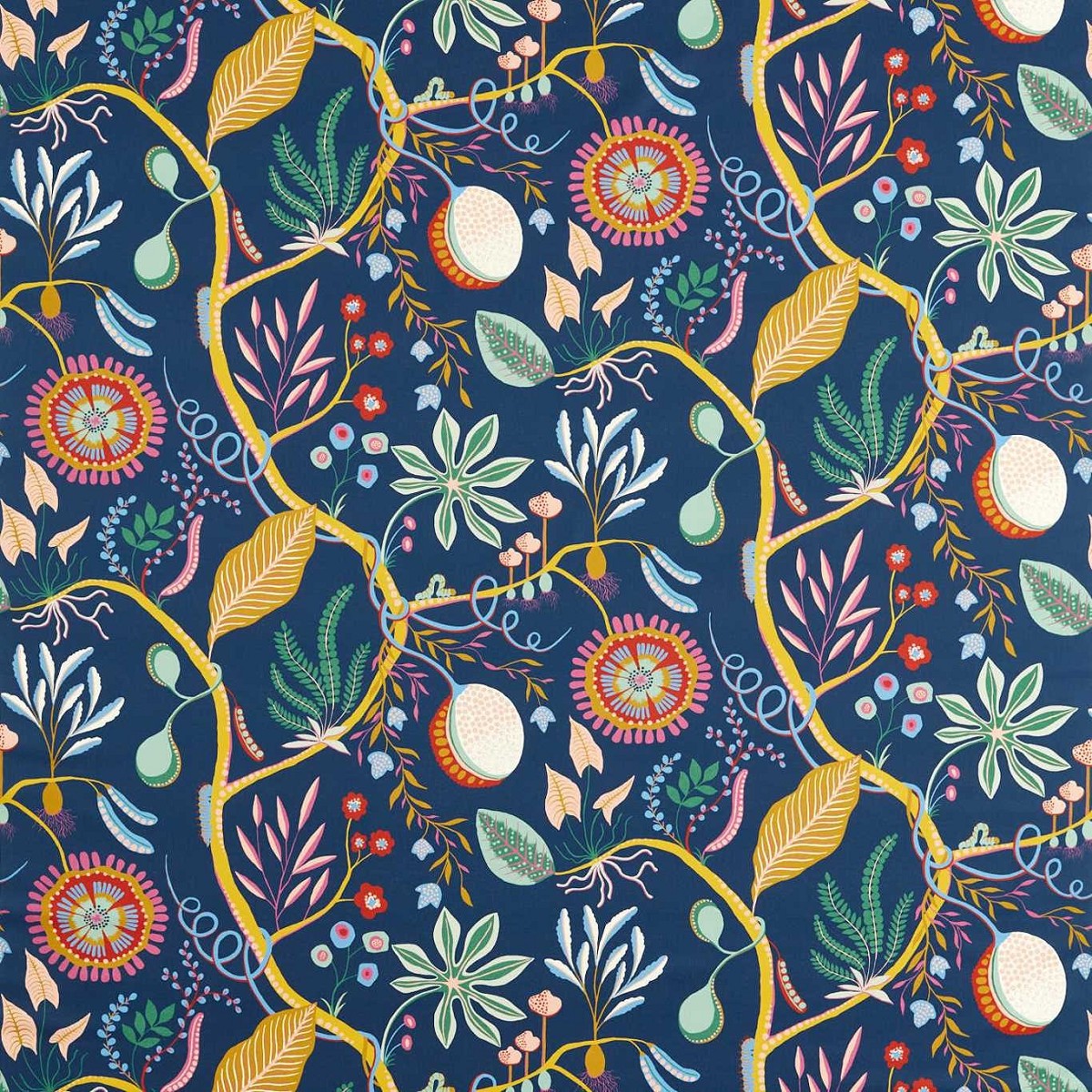 Jackfruit and the Beanstalk Midnight Fabric by Scion