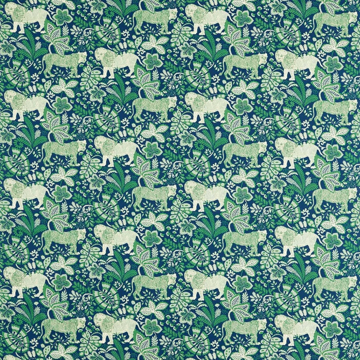 Rumble in the Jungle Midnight/Mint Leaf Fabric by Scion