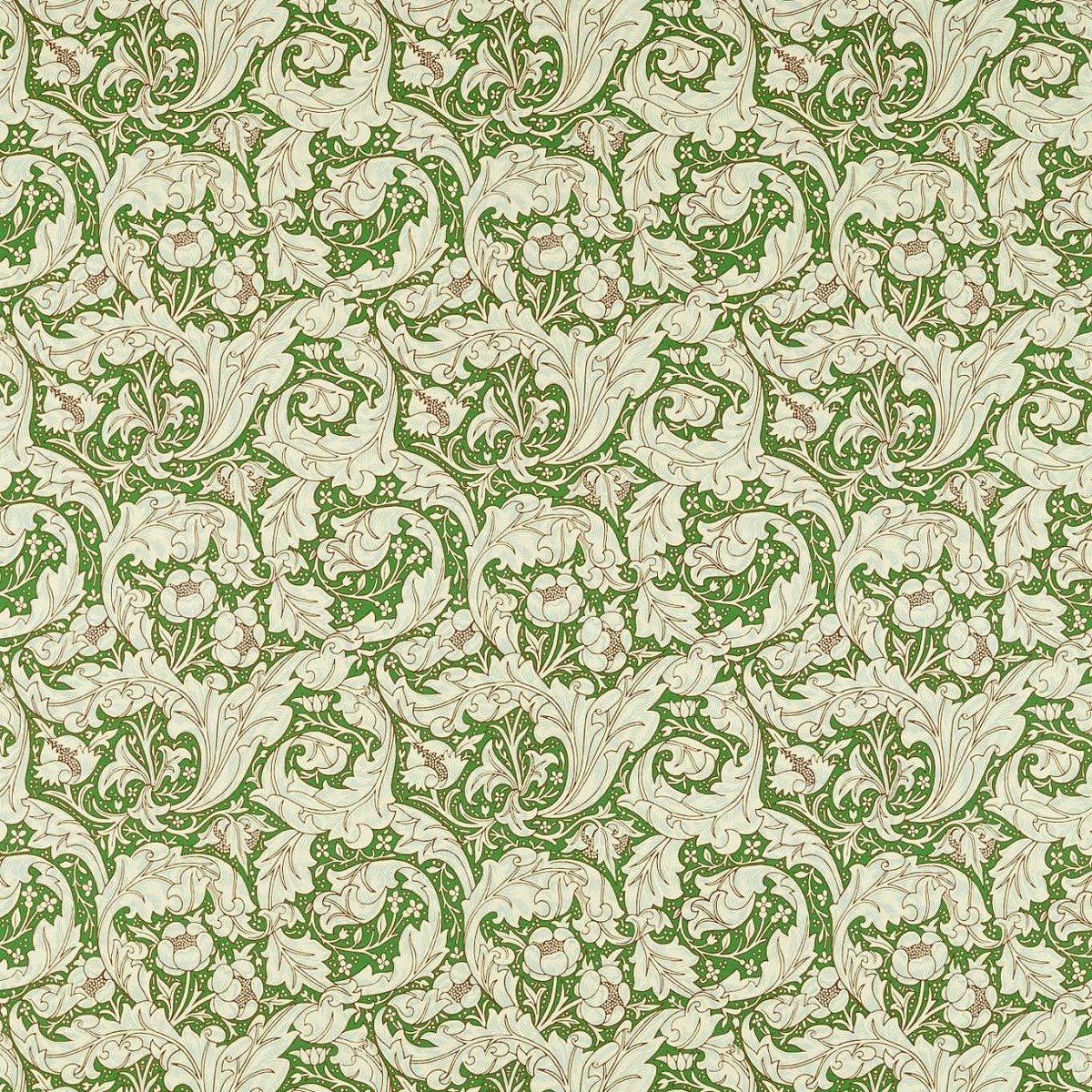 Bachelors Button Leaf Green/Sky Fabric by William Morris & Co.
