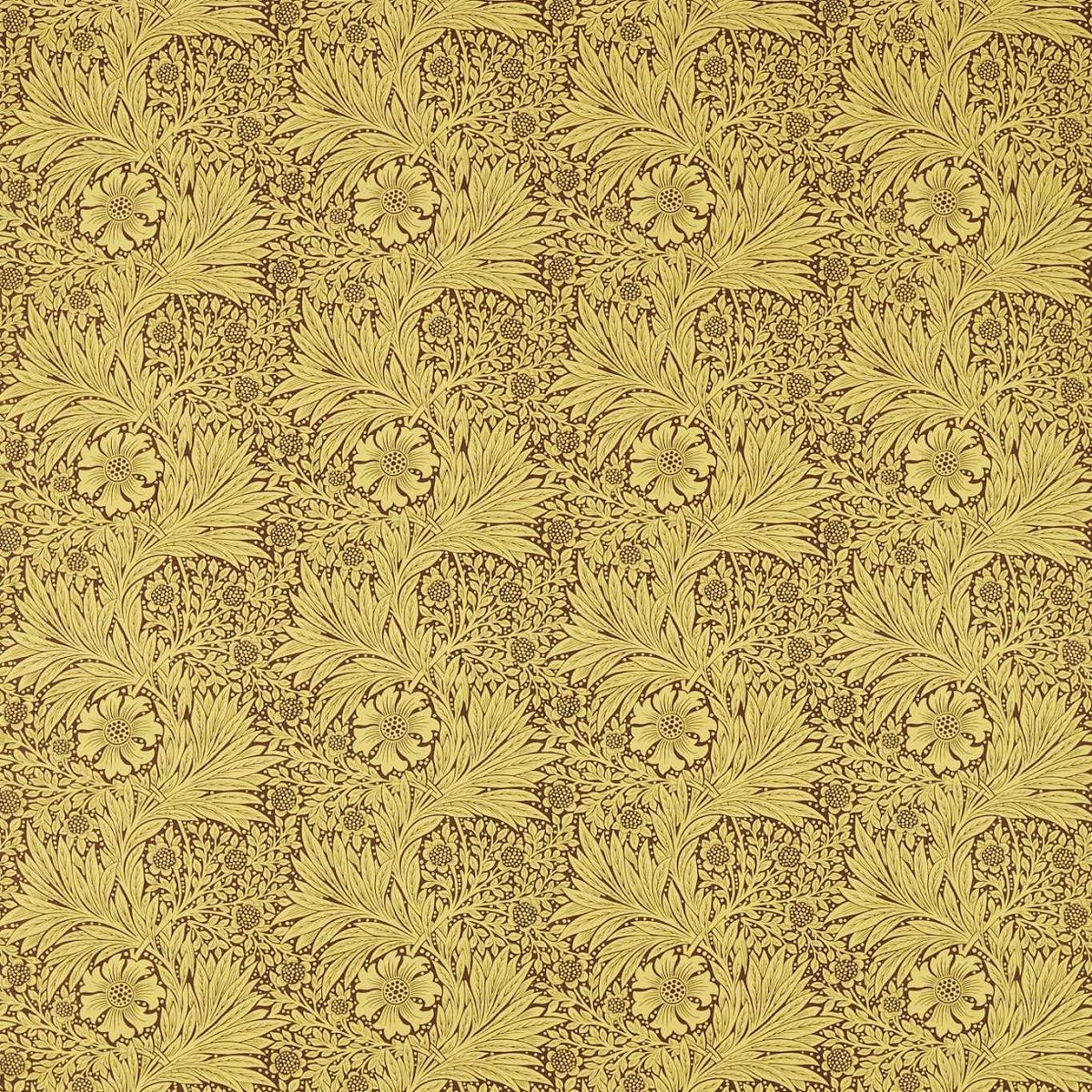 Marigold Summer Yellow/Chocolate Fabric by William Morris & Co.