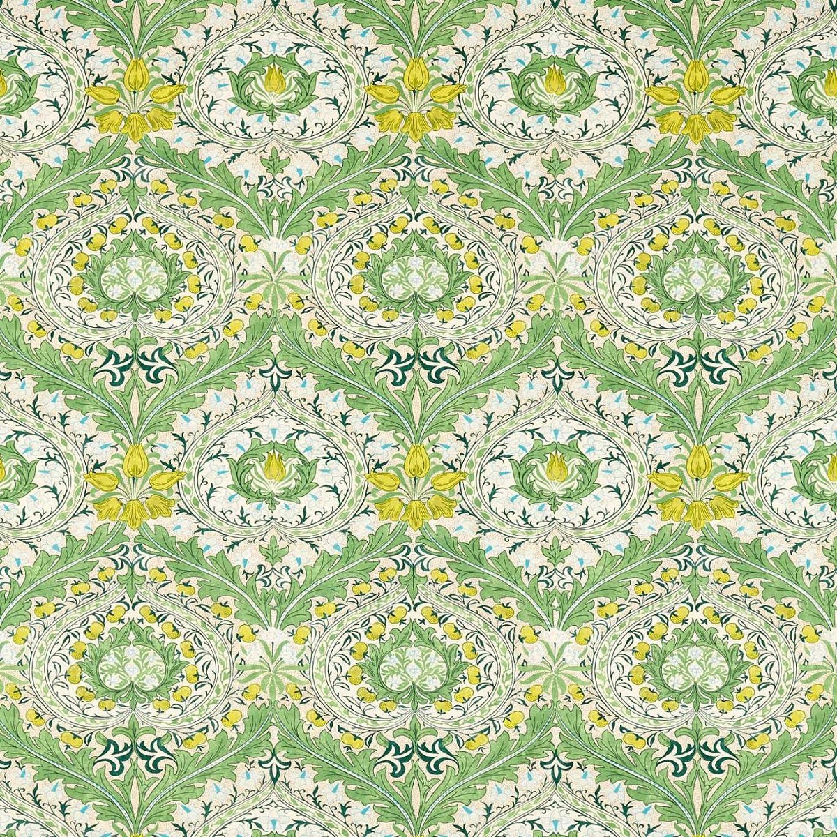 Merton Leaf Green/Sky Fabric by William Morris & Co.