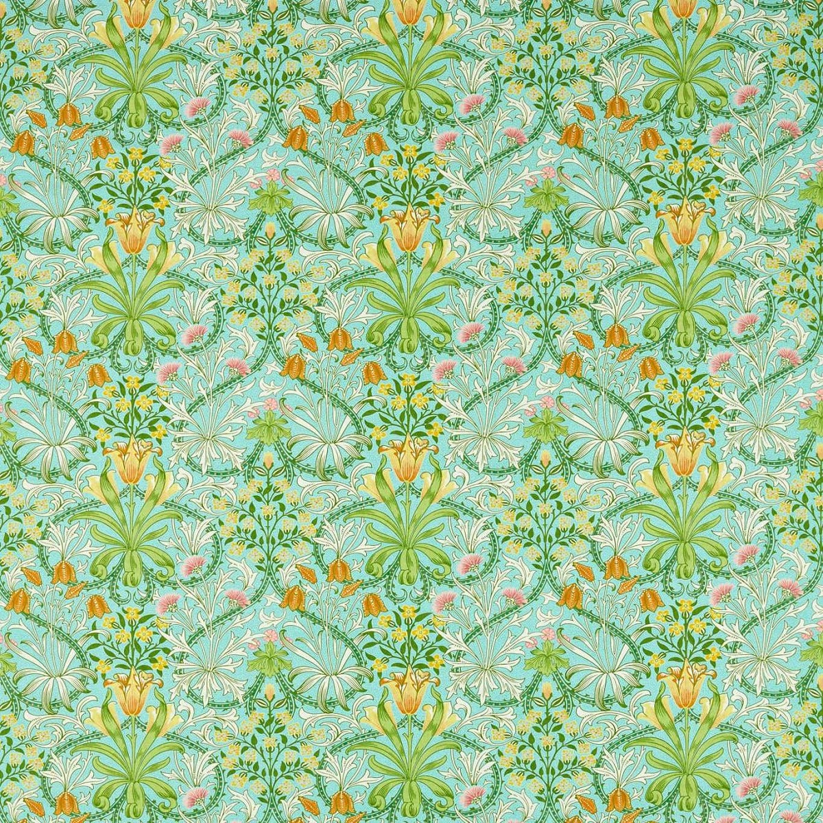 Woodland Weeds Orange/Turquoise Fabric by William Morris & Co.