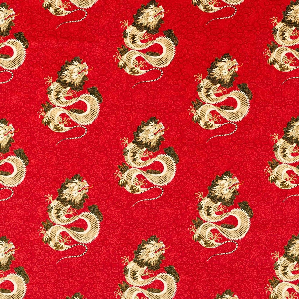 Water Dragon Cinnabar Red Fabric by Sanderson