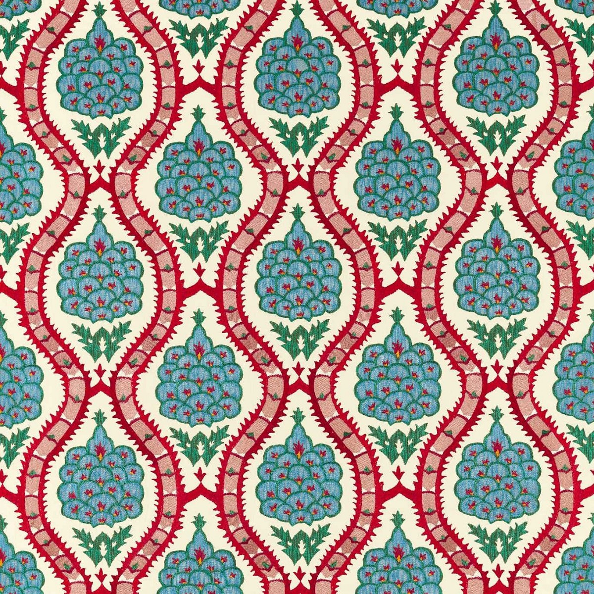 Anar Trellis Serpentine / Crimson Fabric by Zoffany