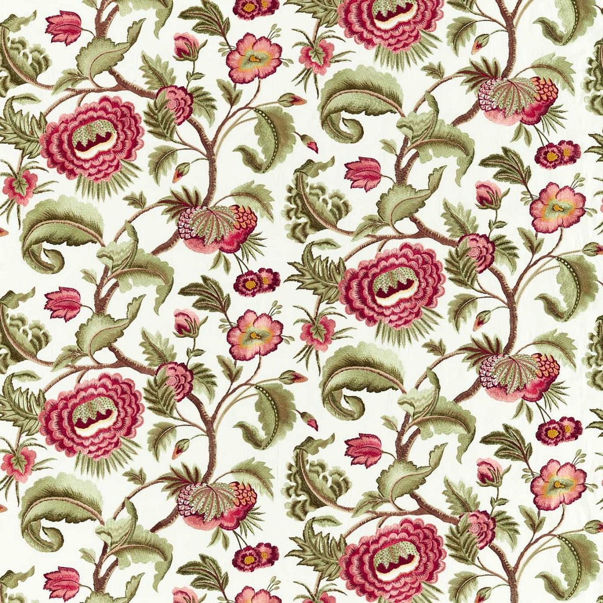 Flame Stitch Tree Evergreen/Tuscan Pink Fabric by Zoffany