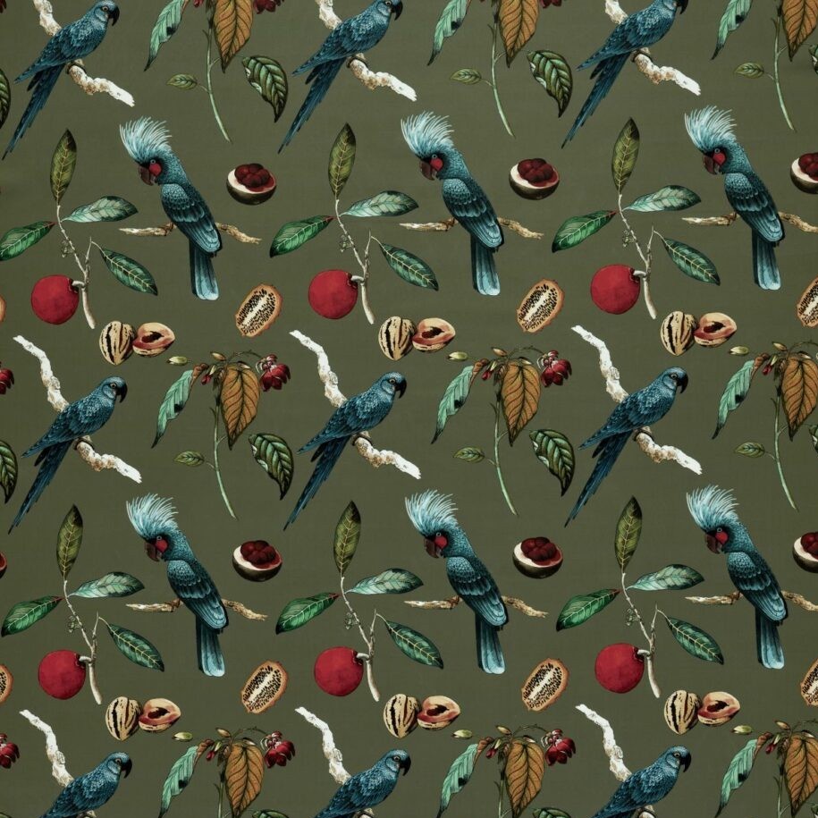 Cockatoo Olive Fabric by Ashley Wilde