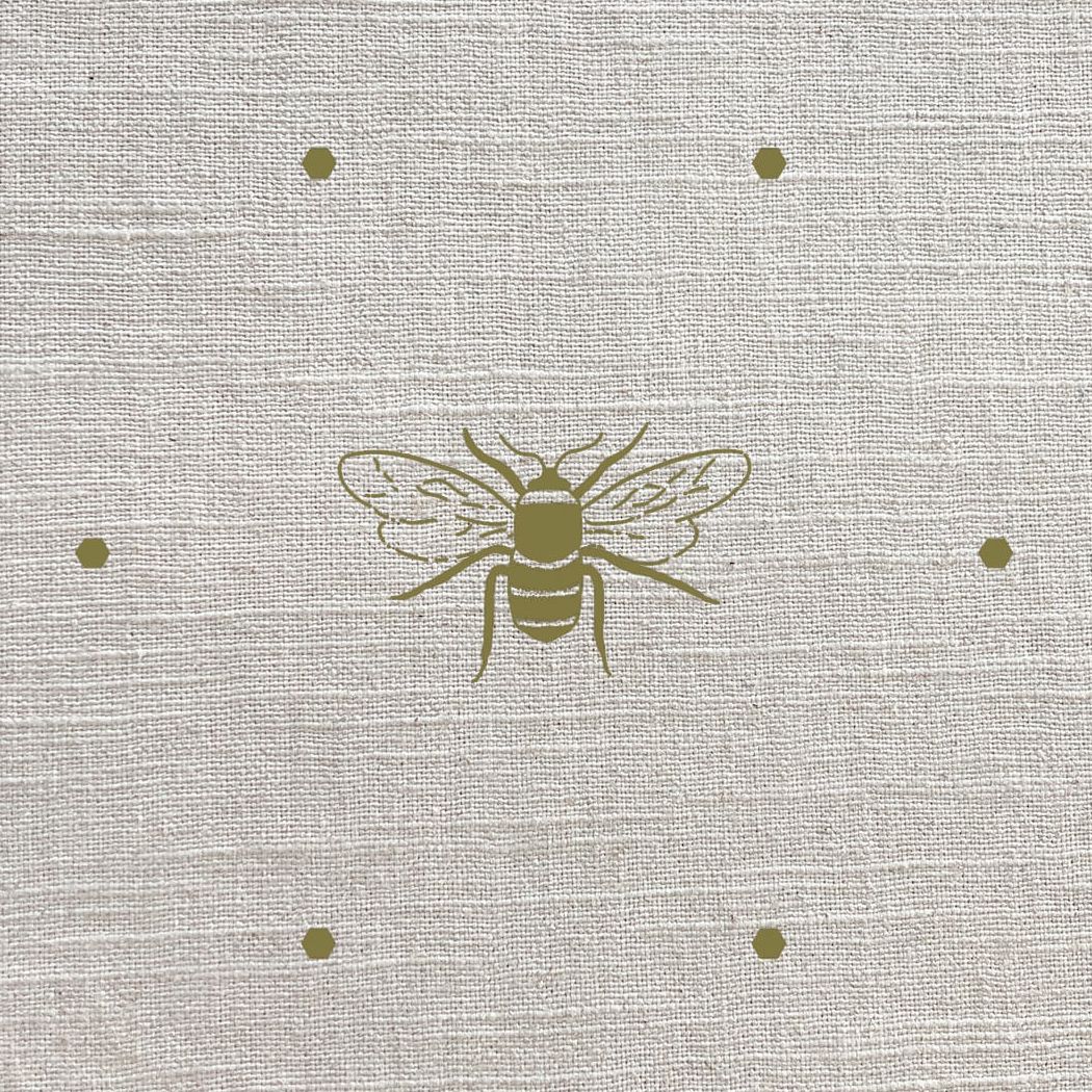 Bees Gold Linen Fabric by Sophie Allport
