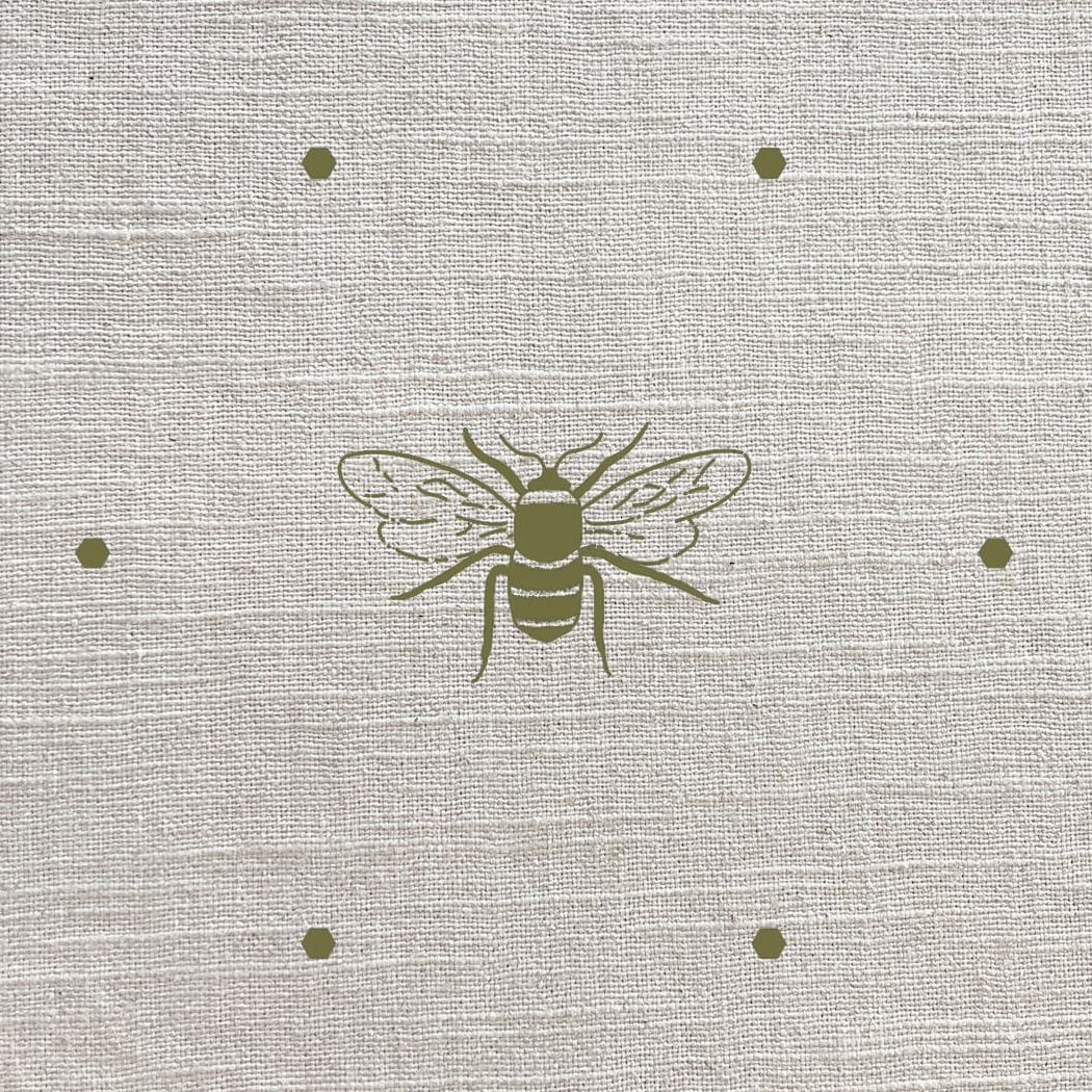 Bees Grey Green Linen Fabric by Sophie Allport