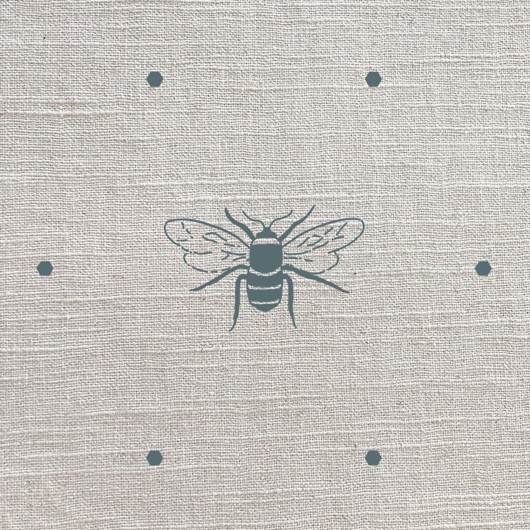 Bees Teal Linen Fabric by Sophie Allport
