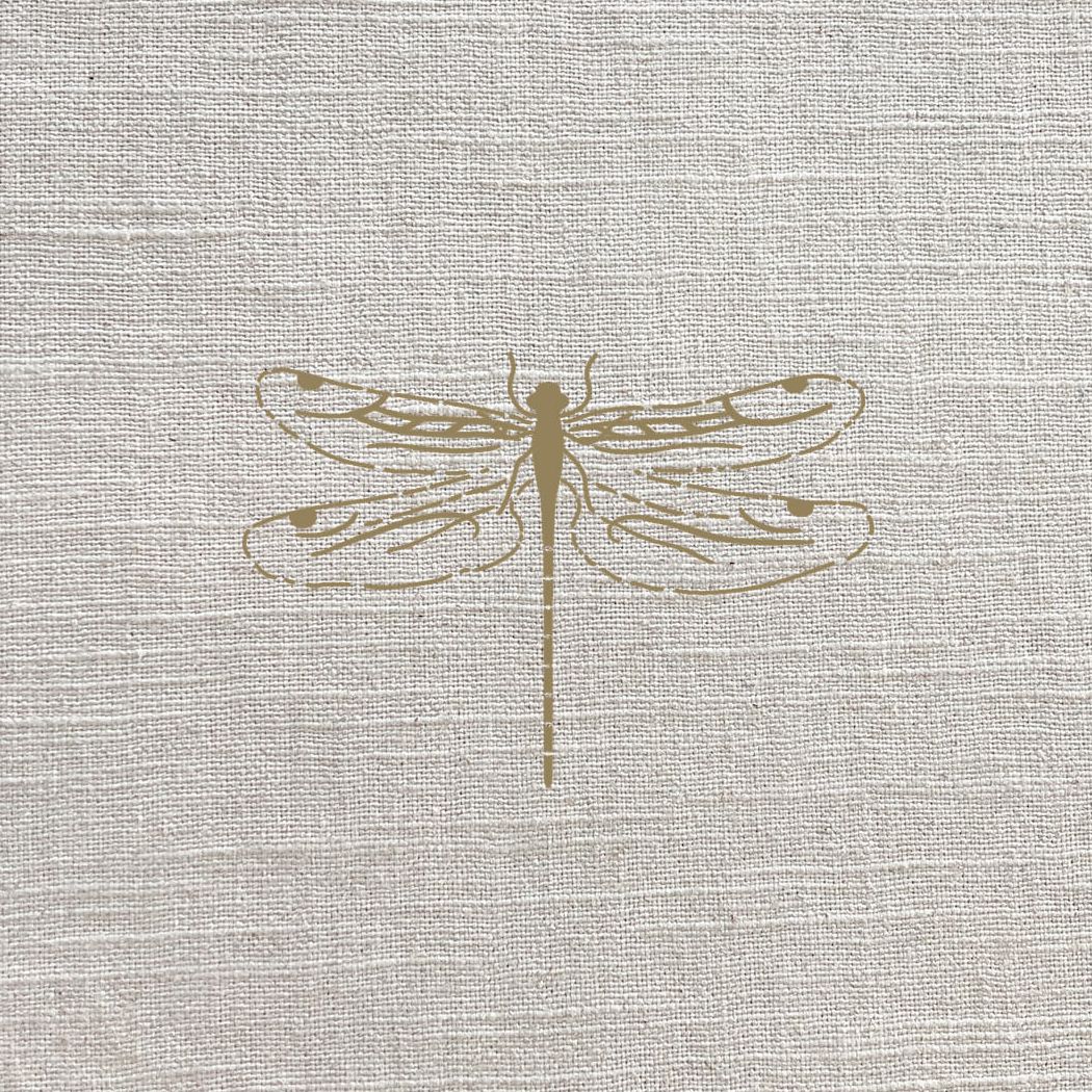 Dragonfly Neutral Gold Linen Fabric by Sophie Allport