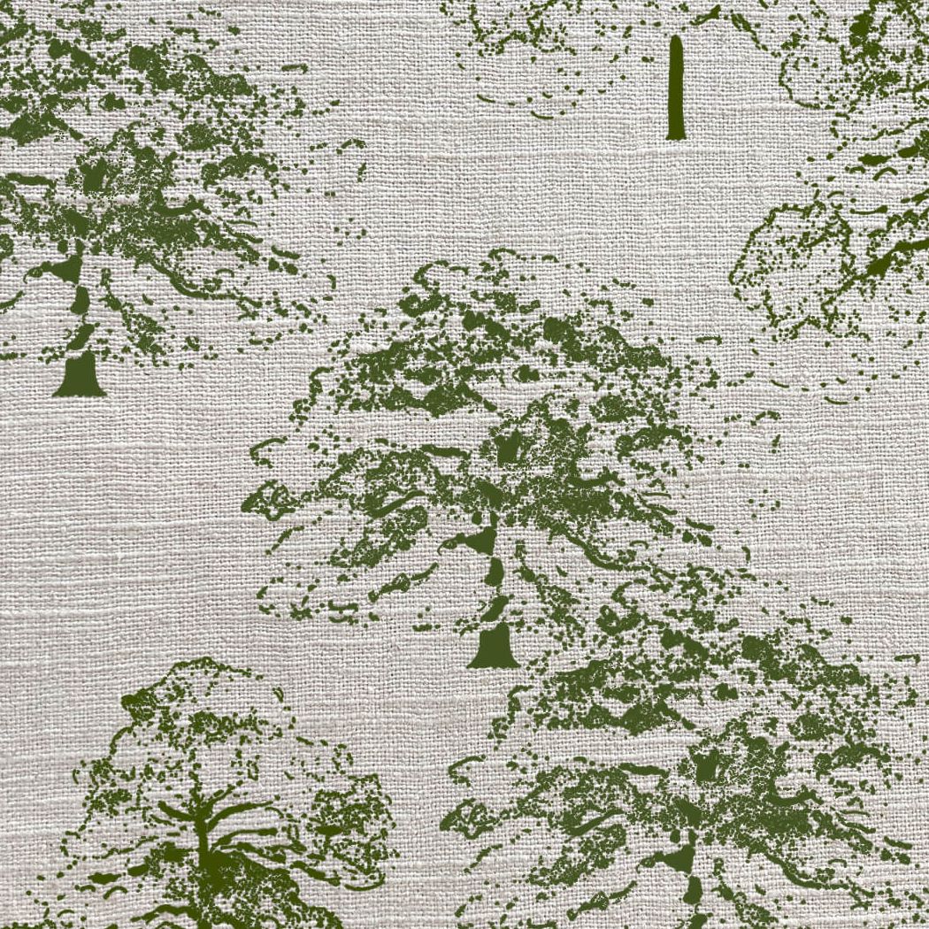 Trees Moss Green Linen Fabric by Sophie Allport
