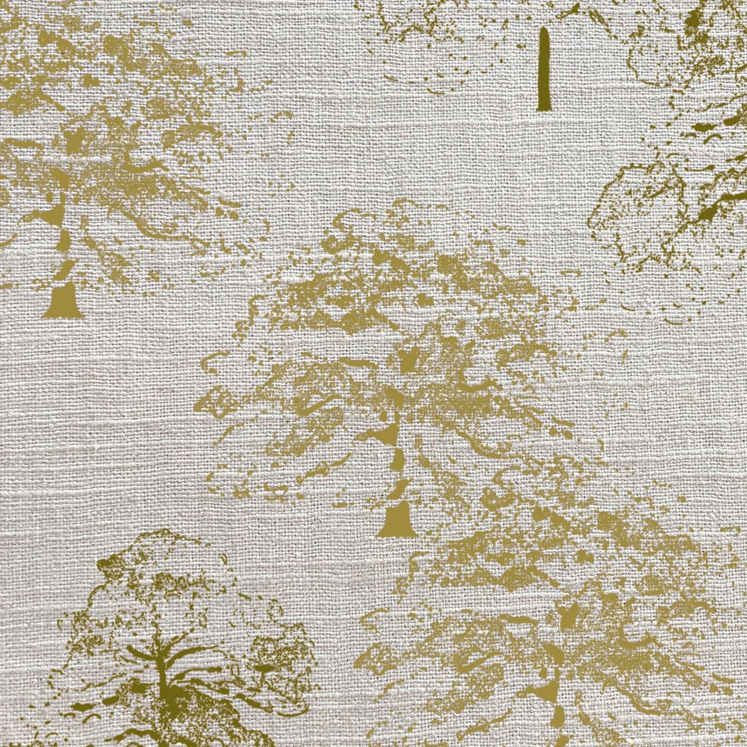 Trees Mustard Linen Fabric by Sophie Allport