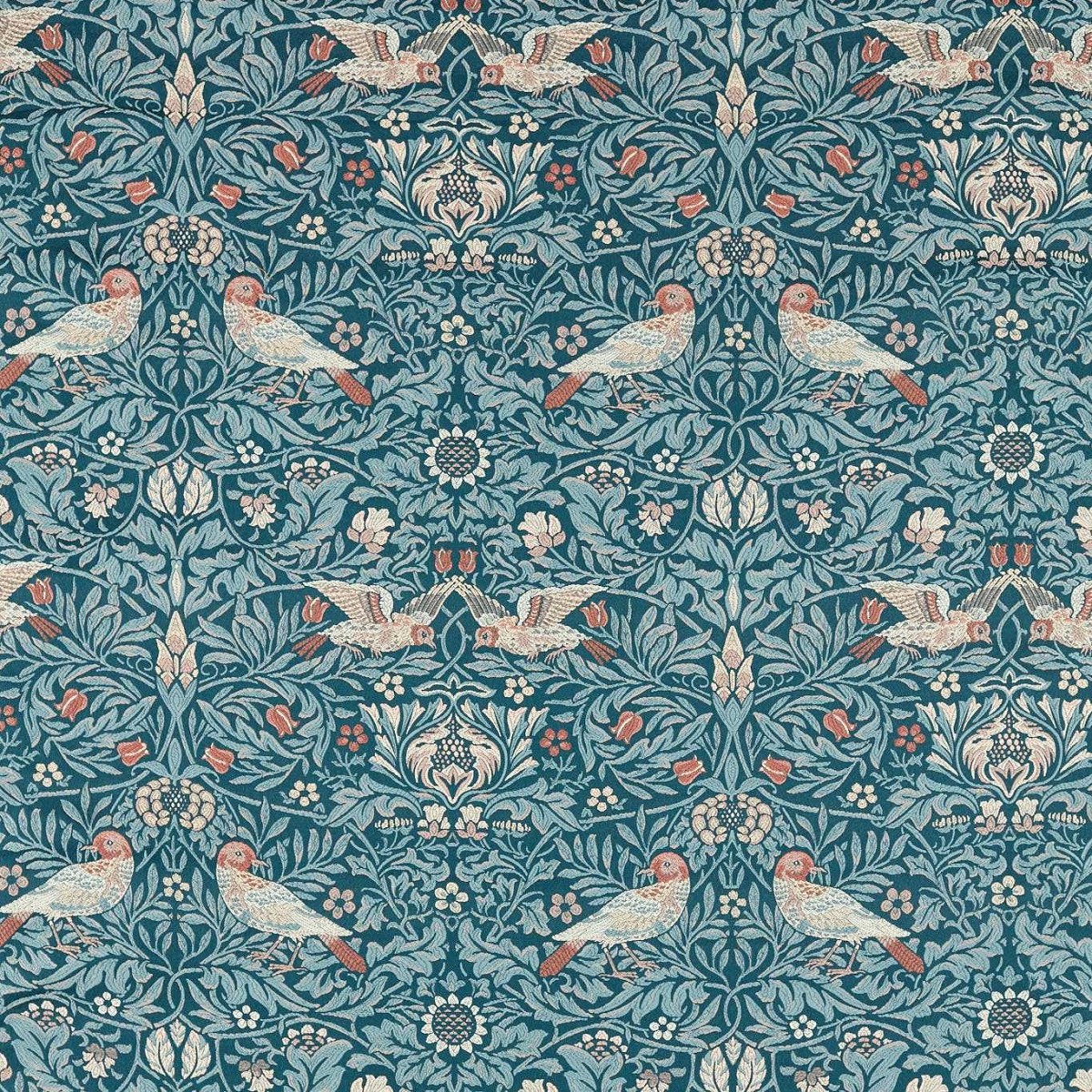 Bird Tapestry Webbs Blue Fabric by William Morris & Co.