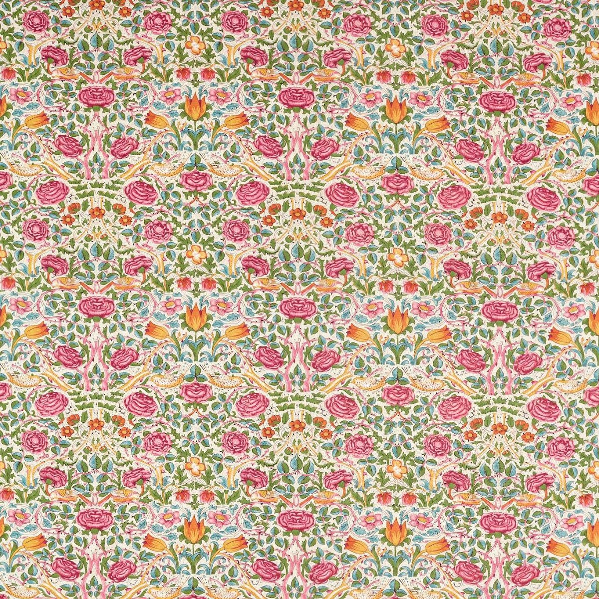 Rose Boughs Green/Rose Fabric by William Morris & Co.