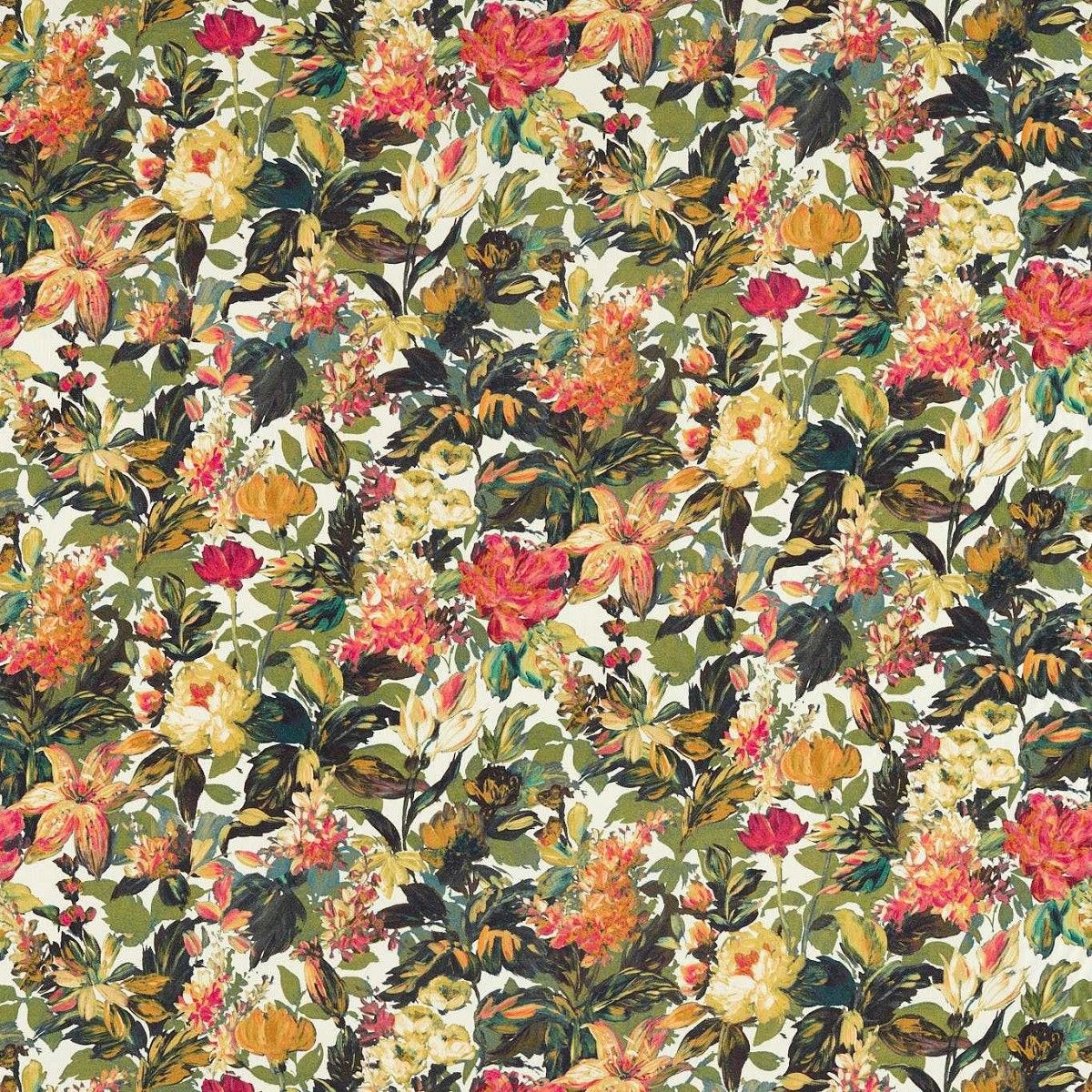 Lilum Olive/Raspberry Fabric by Clarke & Clarke