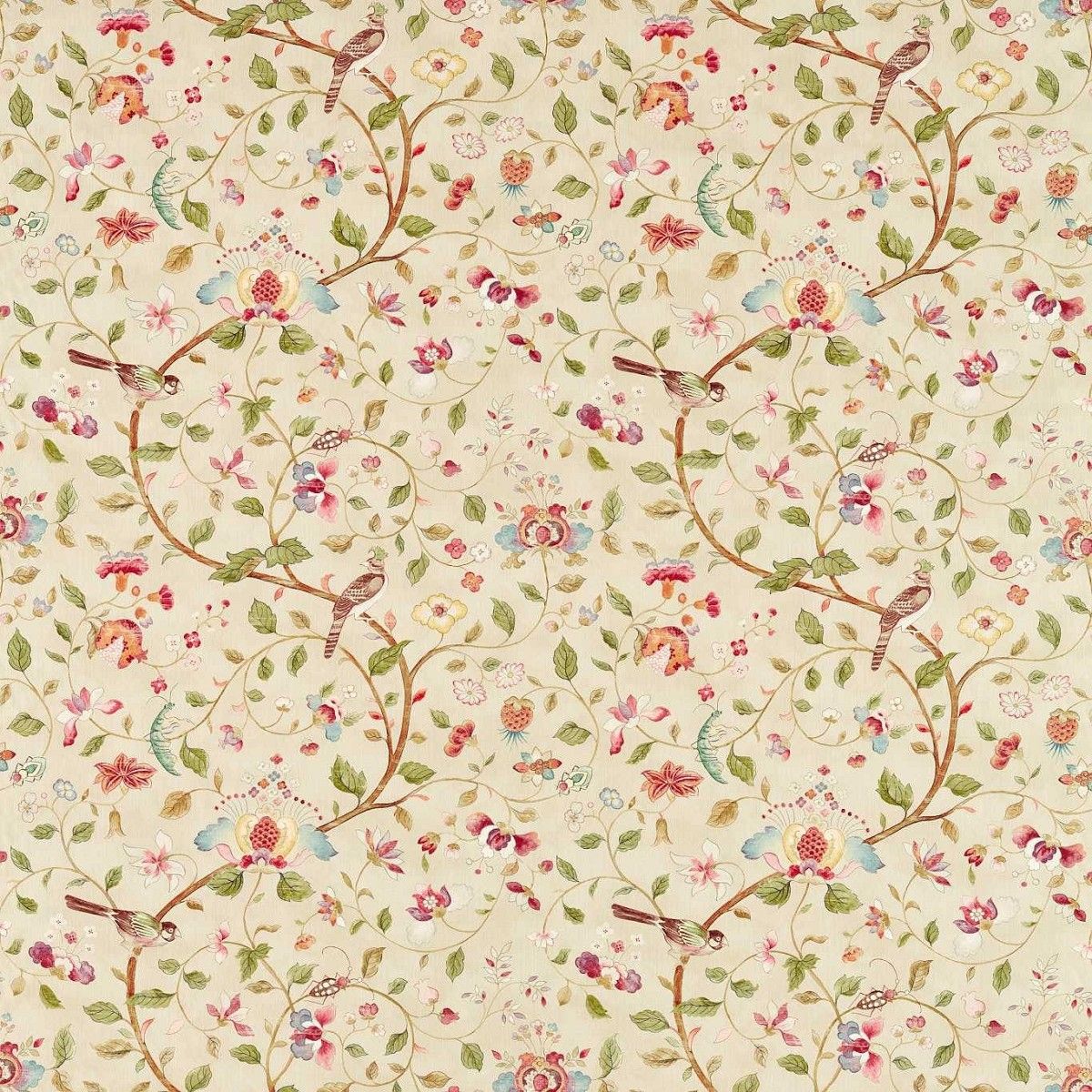 Arils Garden Olive/Mulberry Fabric by Sanderson
