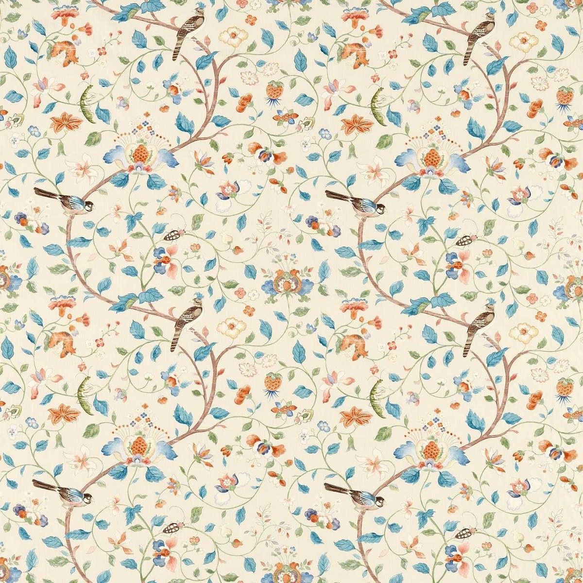 Arils Garden Teal/Russet Fabric by Sanderson
