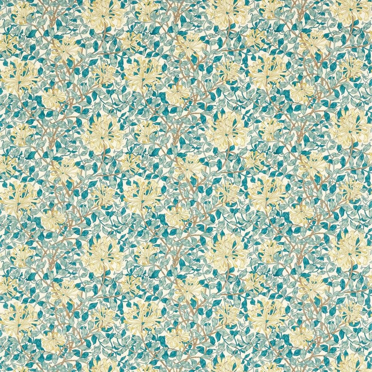 Honeysuckle Outdoor Teal/Soft Lemon Fabric by William Morris & Co.