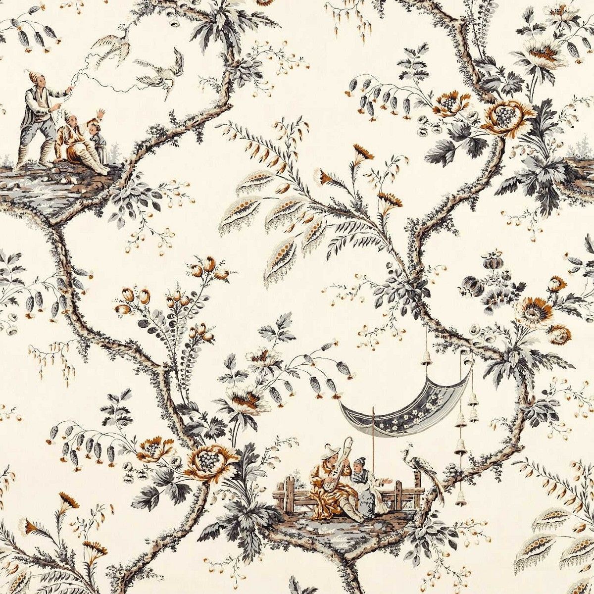 Emperors Musician Charcoal Fabric by Zoffany