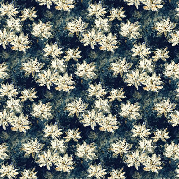 Waterlily Navy Fabric by Fibre Naturelle