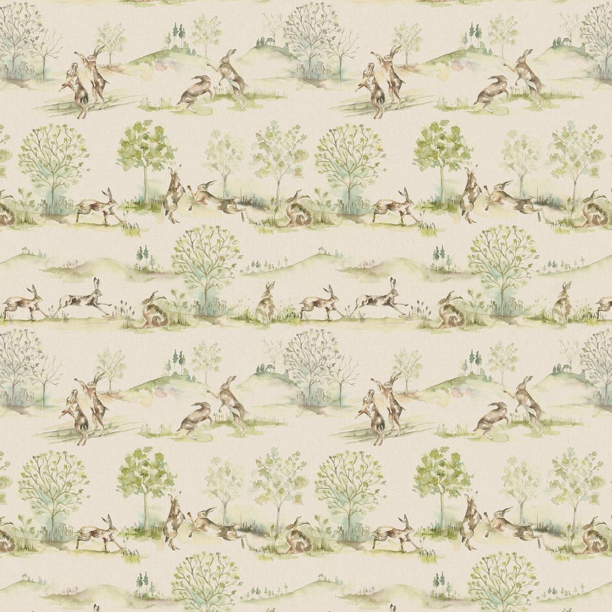 Boxing Hares Linen Fabric by Voyage Maison