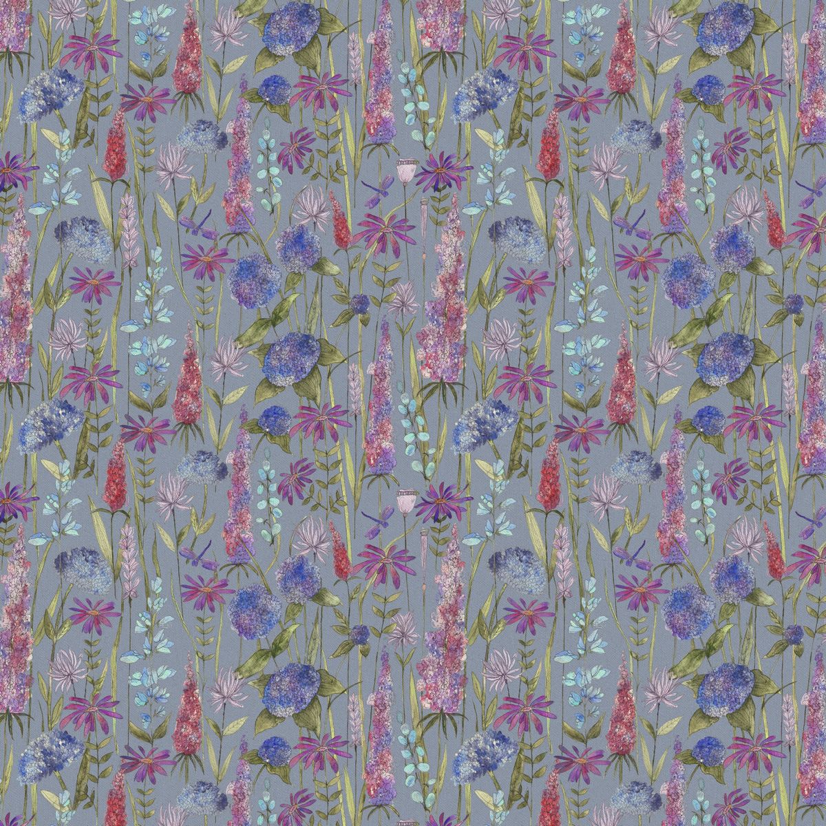 Florabunda Linen Bluebell Linen Fabric by Voyage Maison
