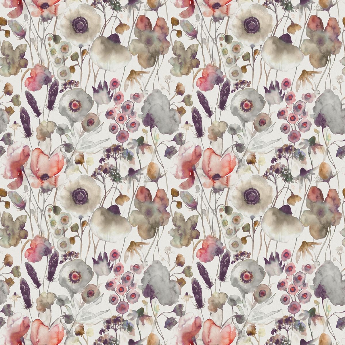 Hibbertia Boysenberry/Cream Fabric by Voyage Maison