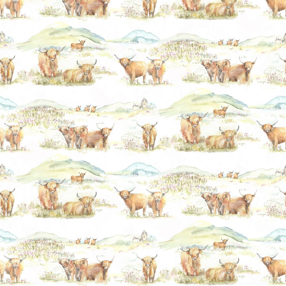 Highland Cattle Linen Fabric by Voyage Maison