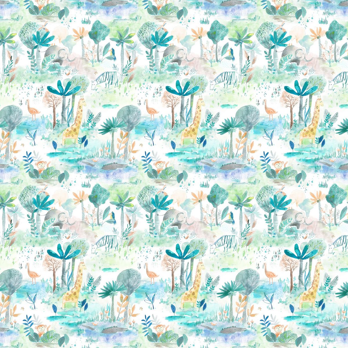 Jungle Fun Aqua Fabric by Voyage Maison