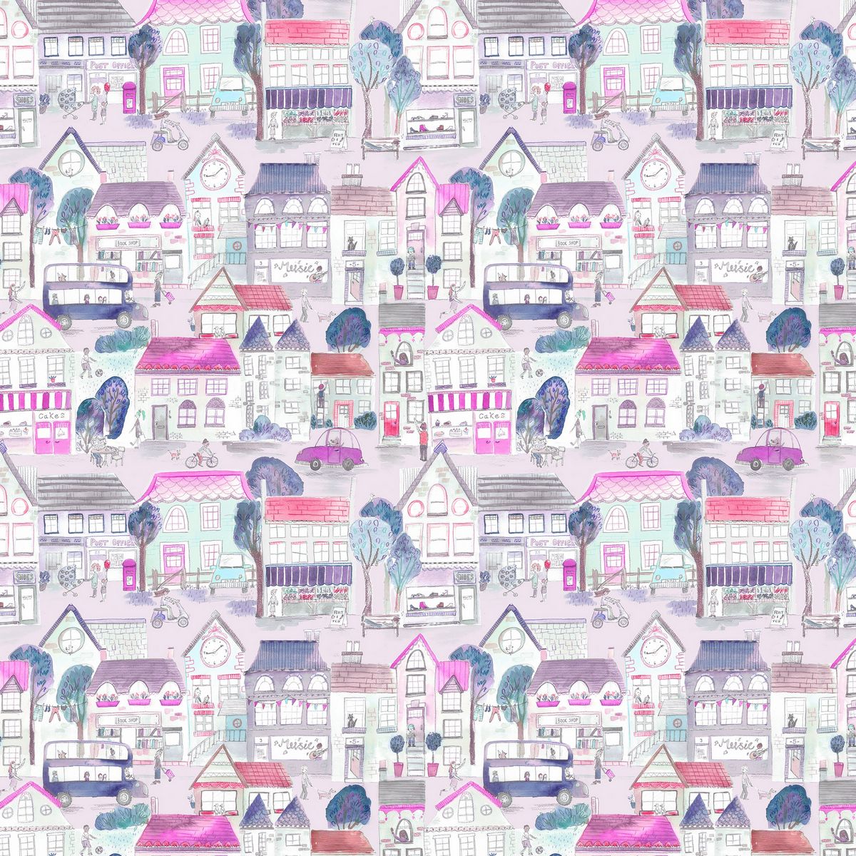 Village Streets Blossom Fabric by Voyage Maison