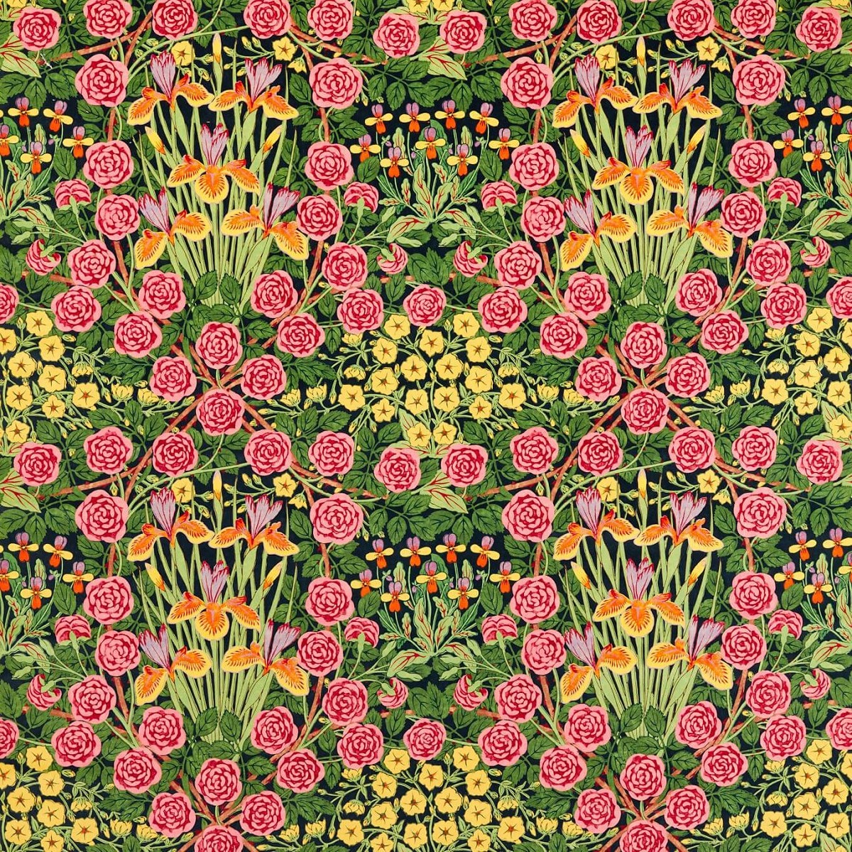 Campanula Sunburst/Ebony Fabric by William Morris & Co.