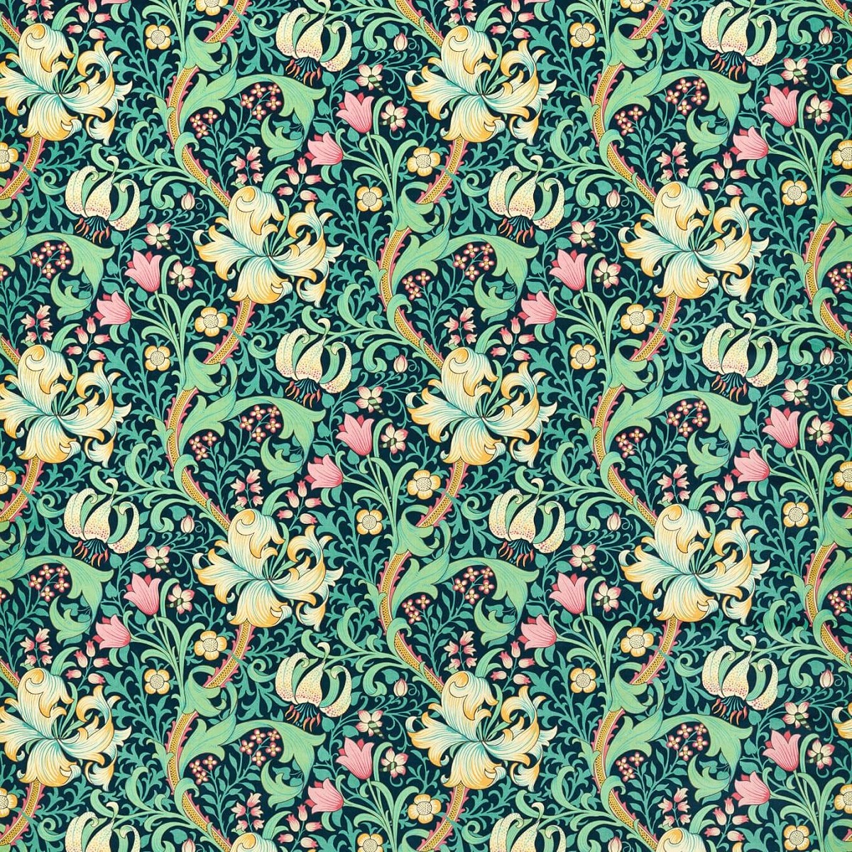 Golden Lily Galactic Ink Fabric by William Morris & Co.