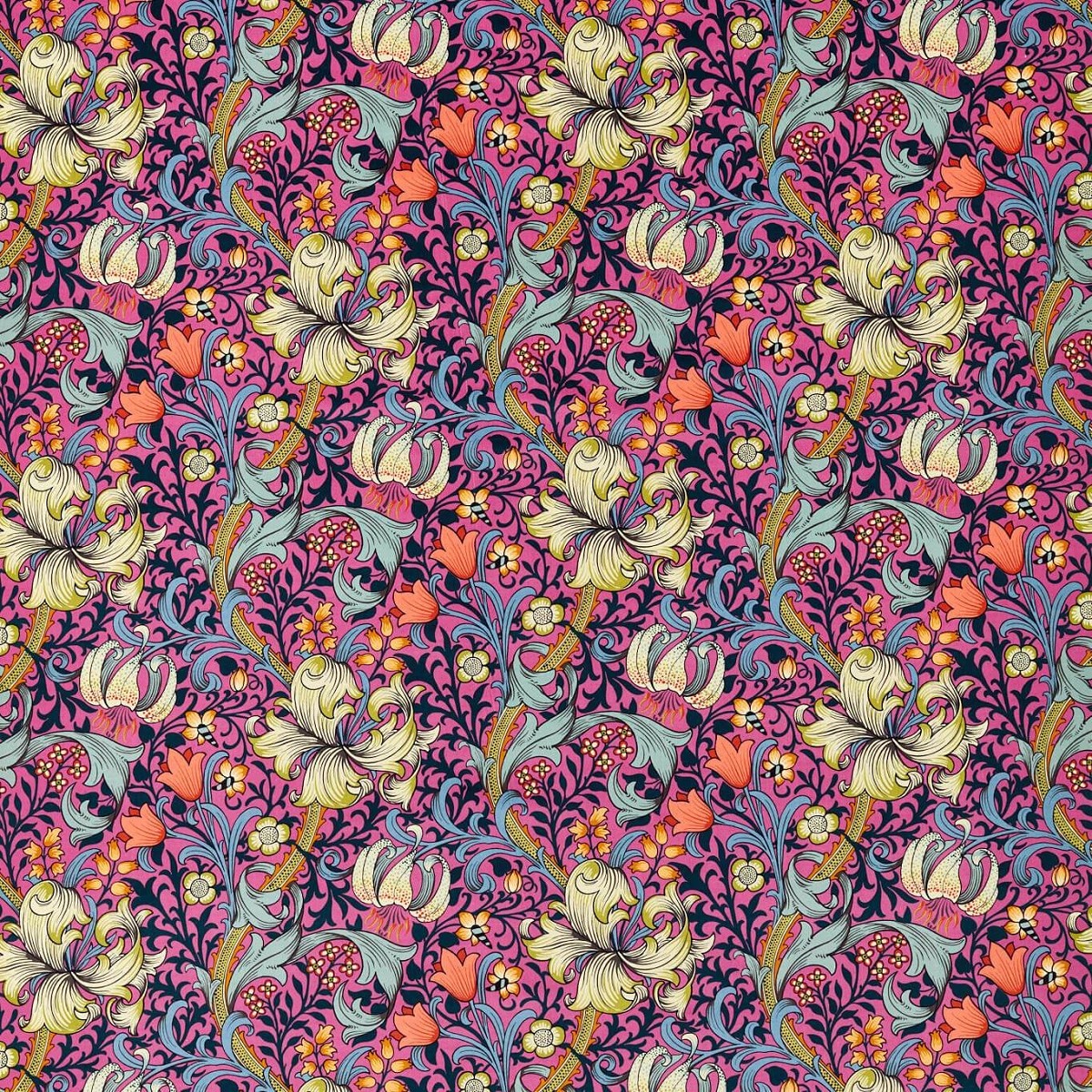 Golden Lily Serotonin Pink Fabric by William Morris & Co.